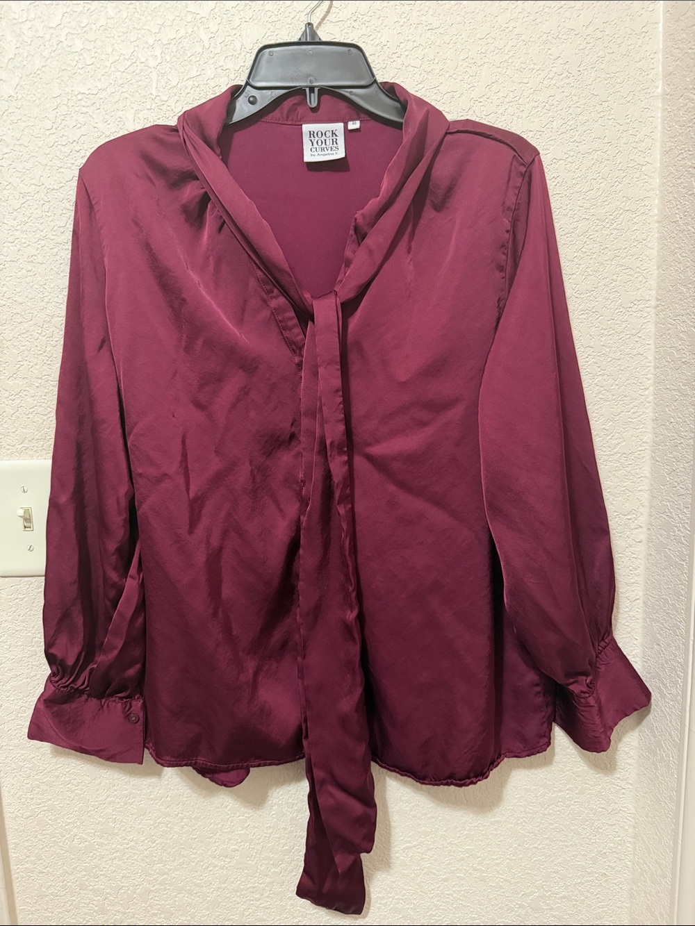 Angelina K Burgundy Tie-Neck Button Down Blouse
